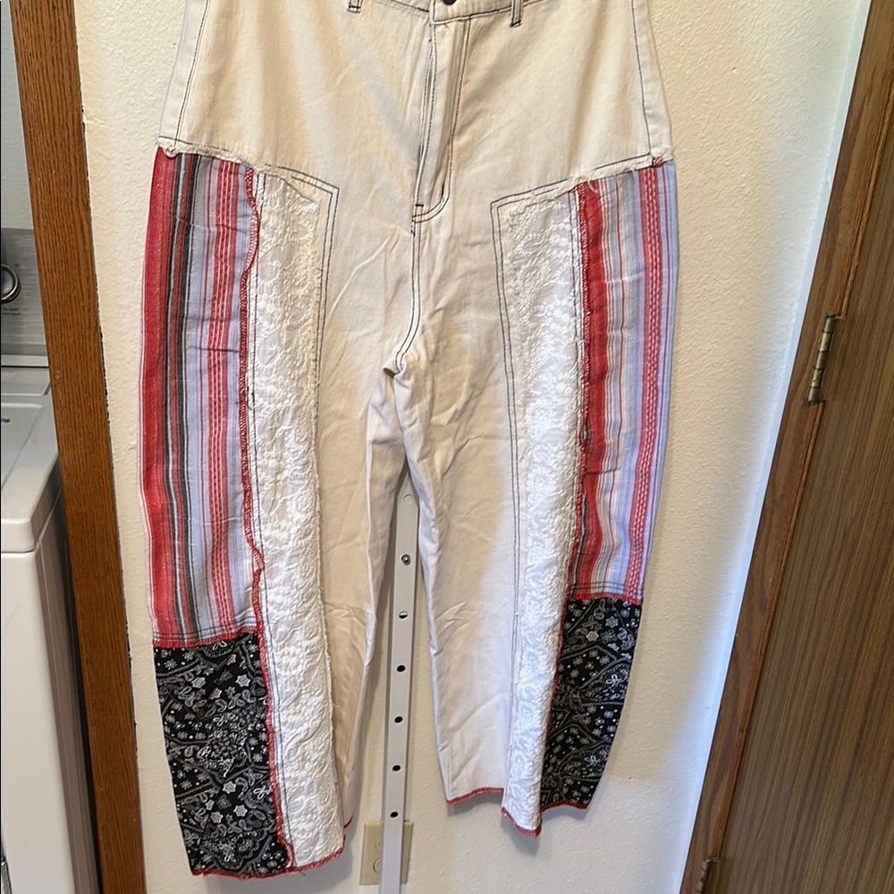 Nwot Pol Multicolor Patchwork Wide Leg Pants - image 1